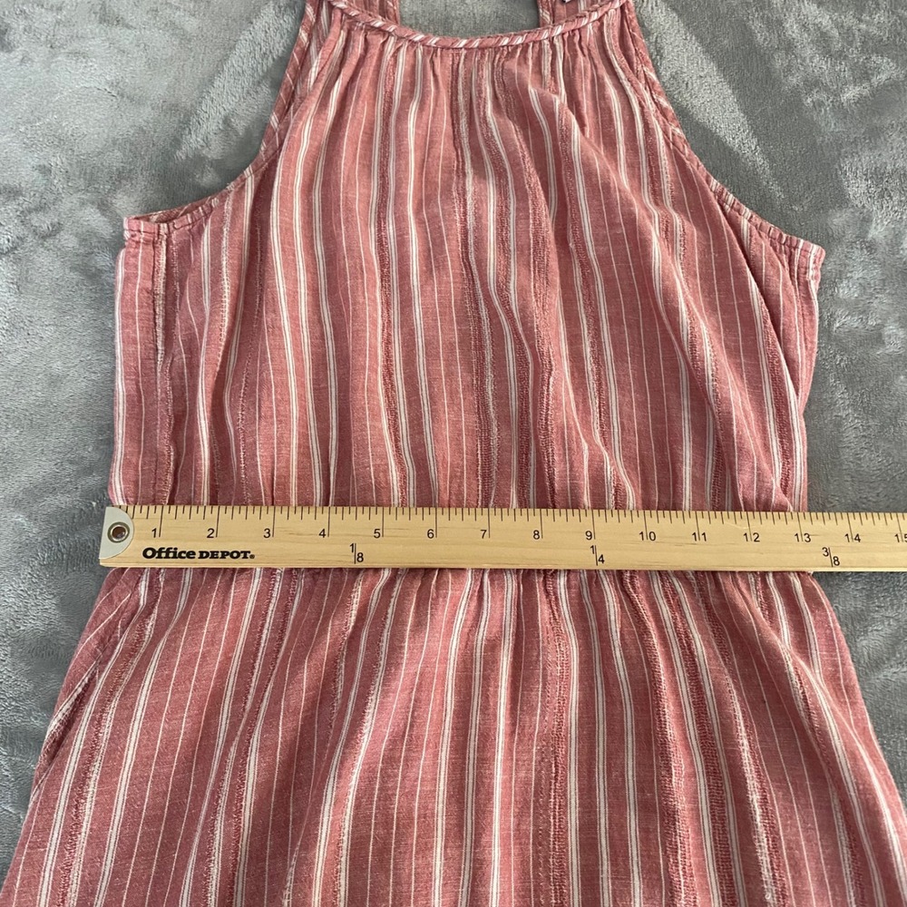 Old Navy Midi Dress Womens Medium Red Stripe Linen Blend Braided Halter Boho - Picture 10 of 12